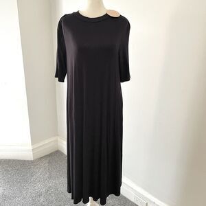 Iconic Luxe Midi Dress Womens XL Black  A Line Swing Trapeze Stretch NEW W Tags